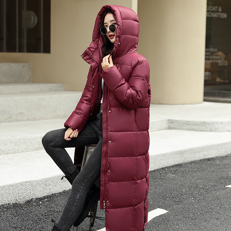 Women's Super Long Down Jacket Winter Puffer Thick Coat Black Red Hooded Zipper Keep Warm Fall Winter Casual Clothes Viralgem Store