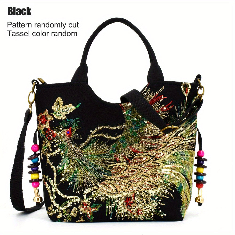 Wo 'S Embroidered Satchel Bag, Fashion Double Handle Purse, Retro Style Handbag with Removable Strap Freshlook Styles