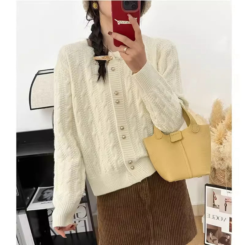 Twist Round Neck Pearl Buckle Soft And Comfortable Versatile Sweater Coat Viralgem Store