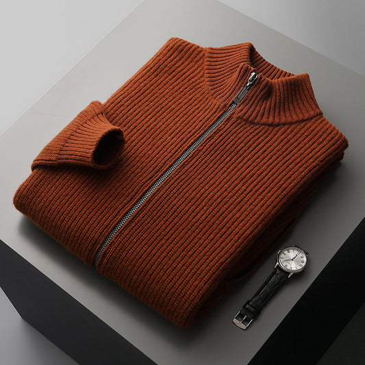 Thickened Autumn And Winter Wool Cardigan Men's Stand Collar Zipper Knitted Jacket With Pocket
