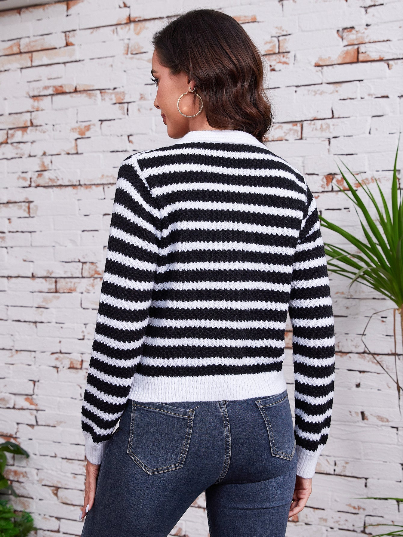 Women's Long Sleeved Striped Cardigan Sweater Top Viralgem Store