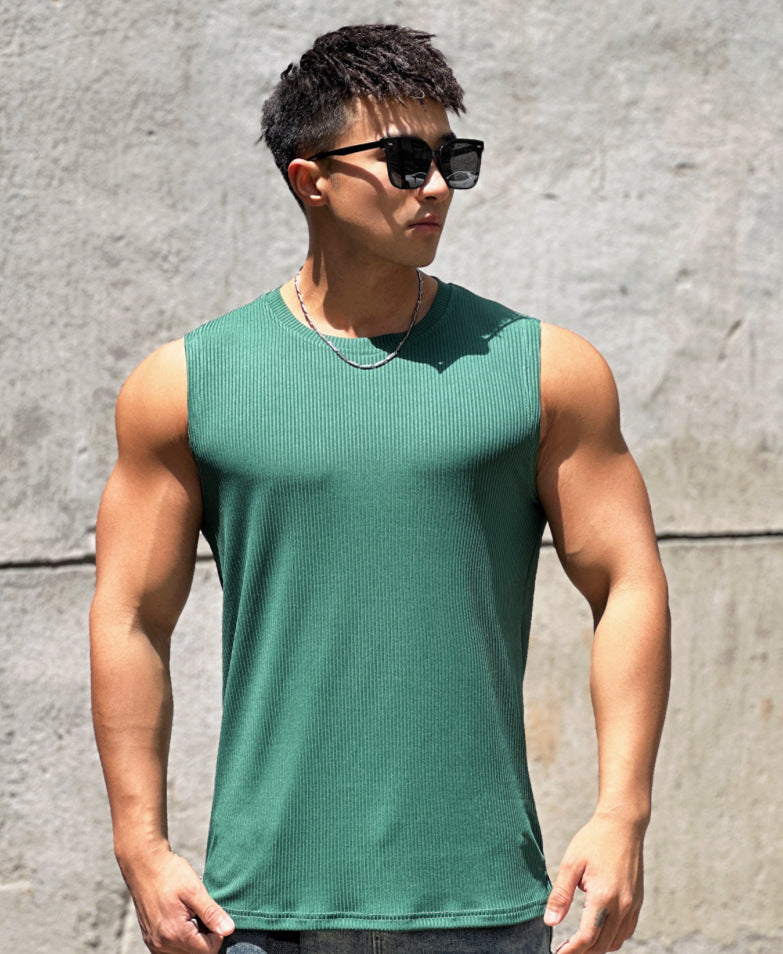 Summer Workout Vest Exercise Sleeveless Round Neck Striped Quick-drying Breathable Basketball Running Training Clothing Men Viralgem Store
