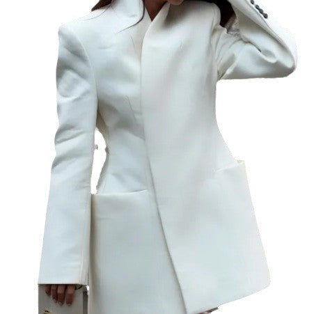 White Elegant Padded Shoulder Suit Jacket Women's Lapel Viralgem Store