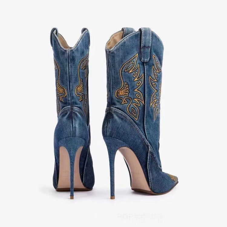 Women's Fashion Western Denim Style High-heel Boots Viralgem Store