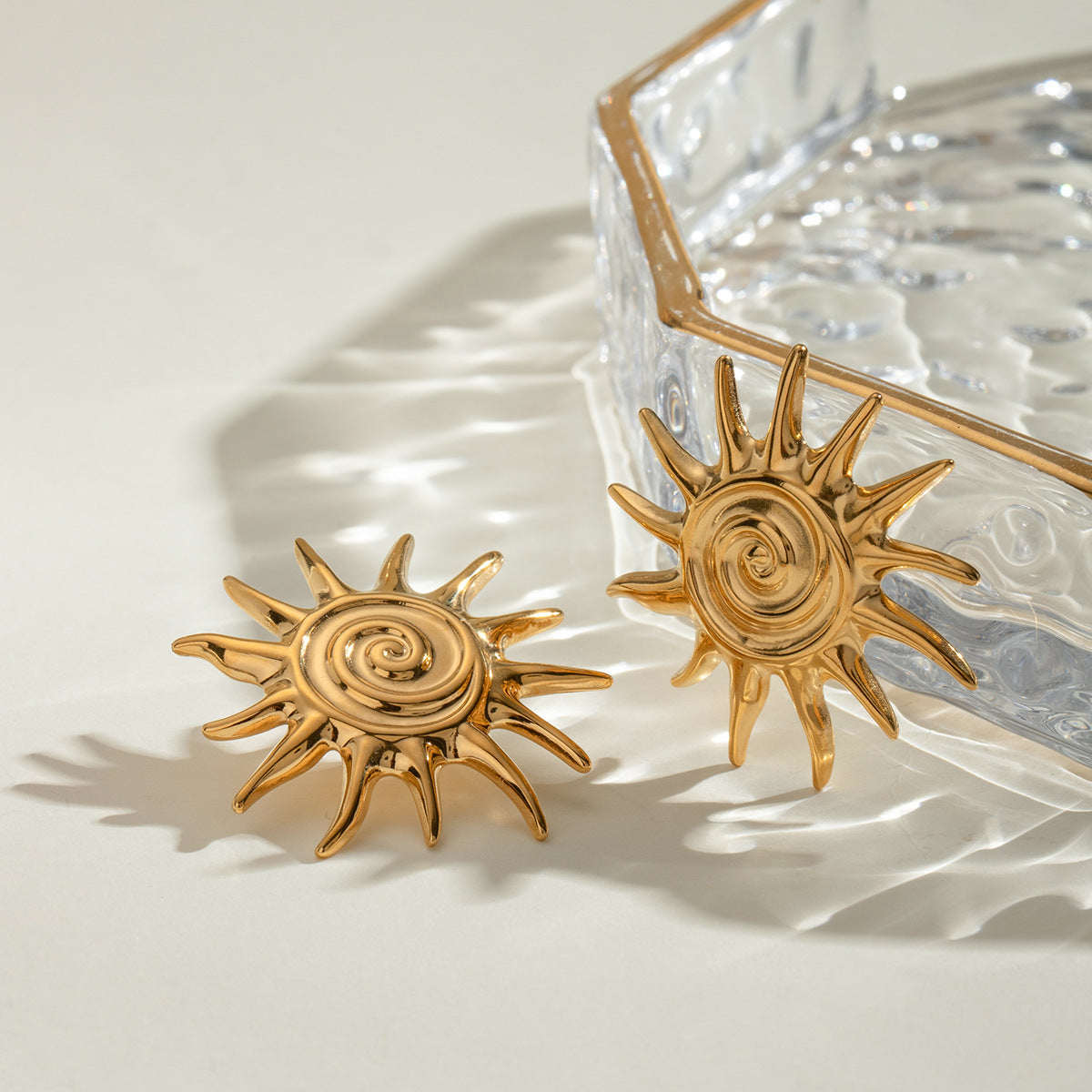 Stainless Steel Thread Sun Flower Ear Studs Niche Retro