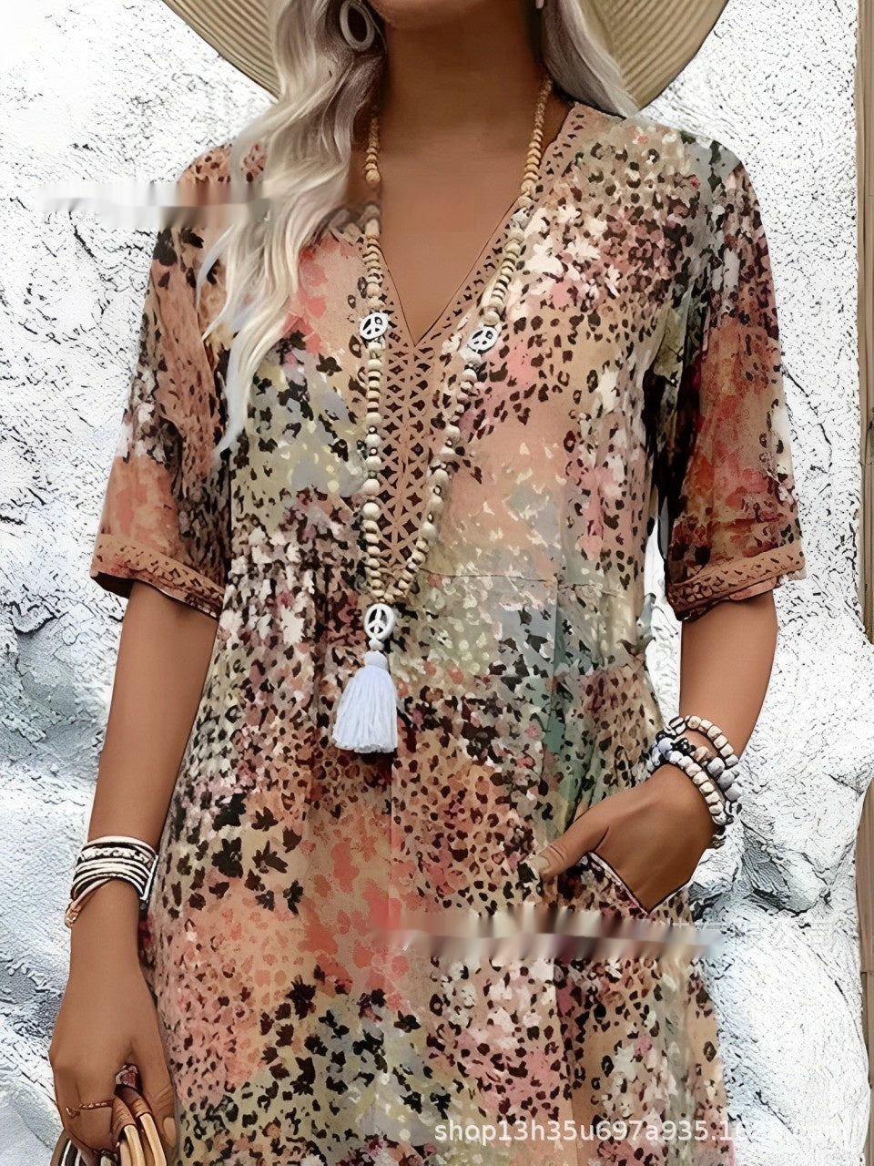 Summer V-neck Casual Holiday Pocket Dress Homewear Viralgem Store