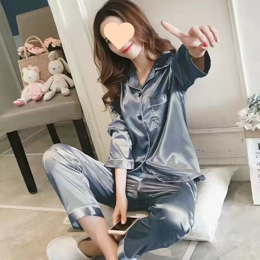 Women's Spring And Autumn Thin Long Sleeve Silk Homewear Two-piece Set Viralgem Store
