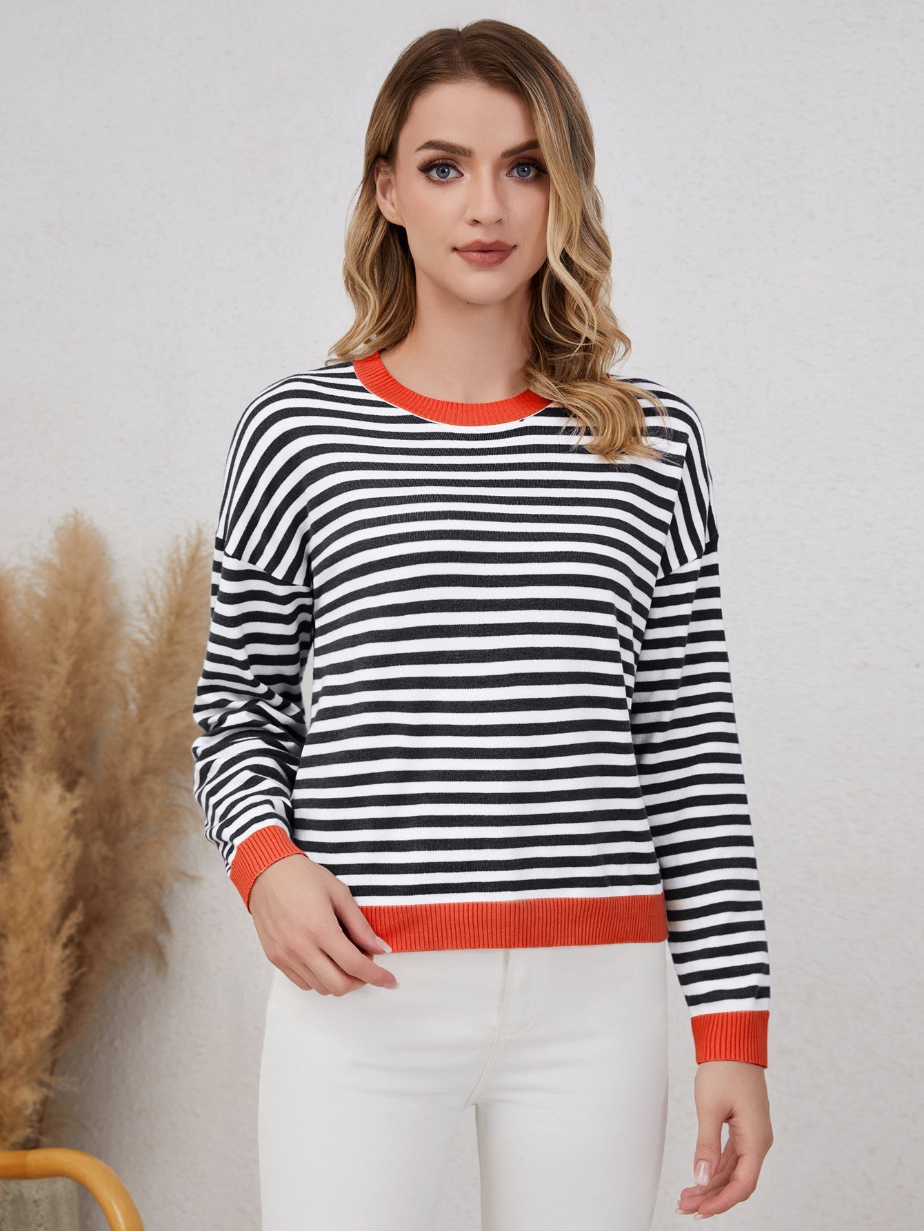 Women's Striped Round Neck Long Sleeved Top Viralgem Store