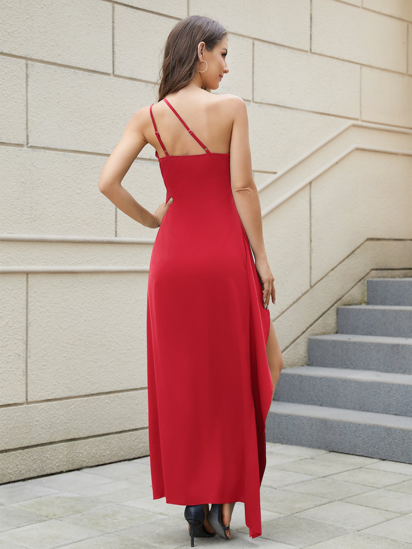 Women's One Shoulder Solid Color Dress