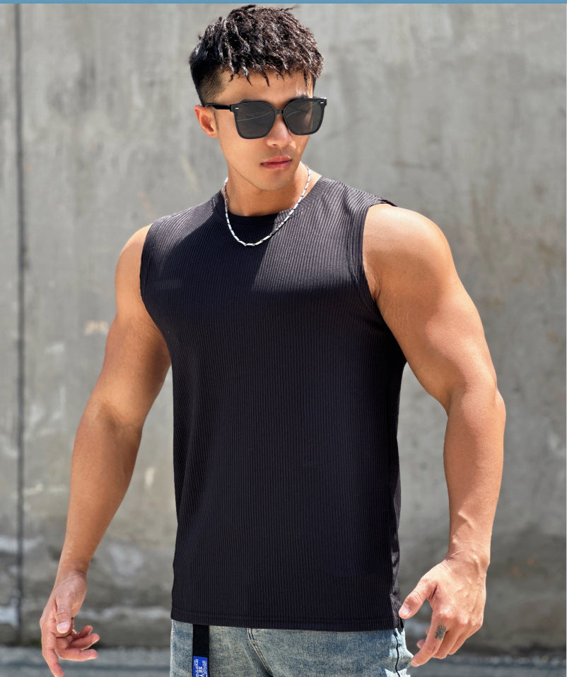 Summer Workout Vest Exercise Sleeveless Round Neck Striped Quick-drying Breathable Basketball Running Training Clothing Men Viralgem Store