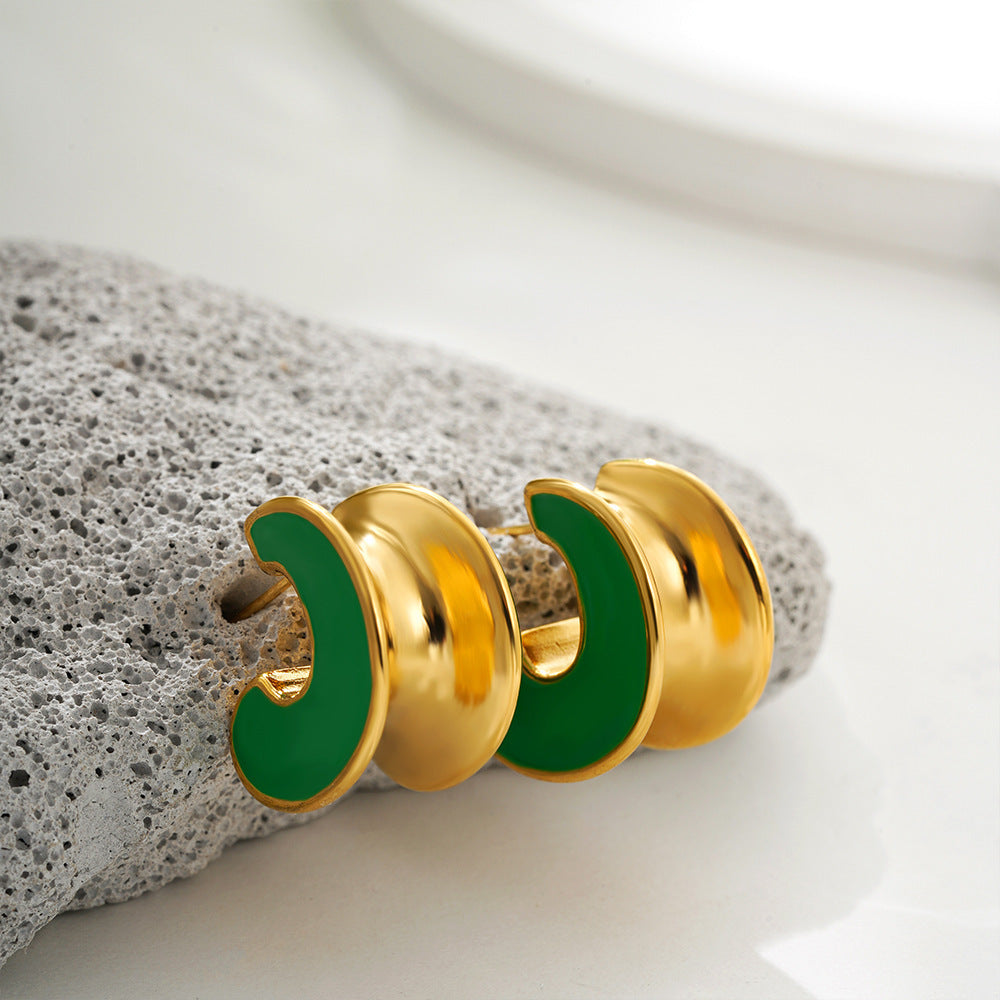 Stainless Steel 18K Gold C- Shaped Ear Studs Dripping Oil