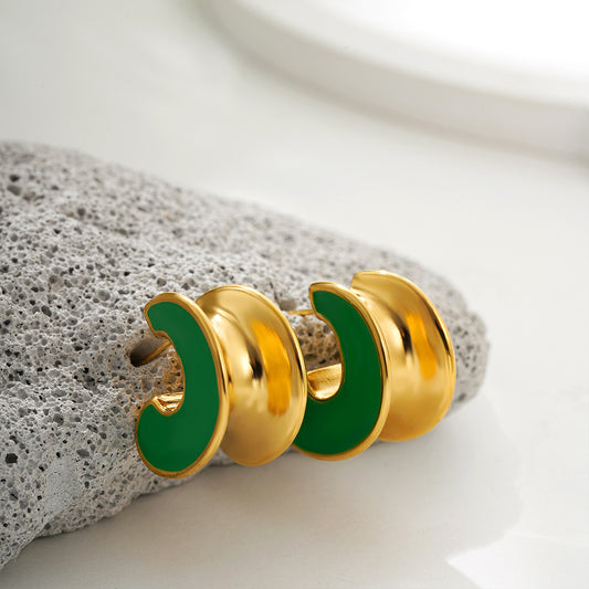 Stainless Steel 18K Gold C- Shaped Ear Studs Dripping Oil