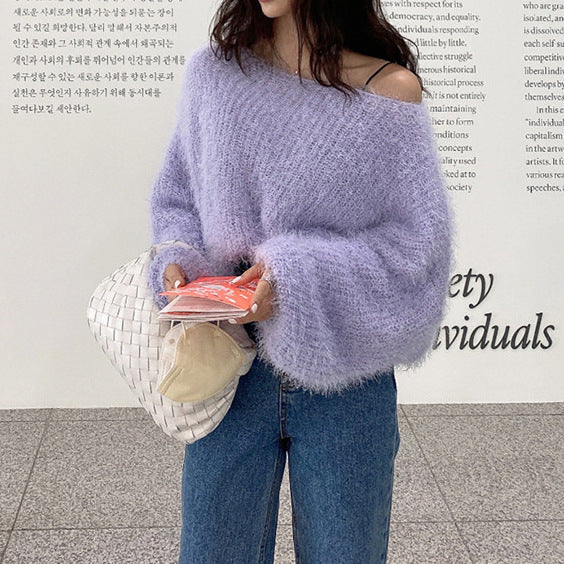 Women's Round Neck Pullover Puff Sleeve Sweater Younger Knitwear Outer Wear Viralgem Store