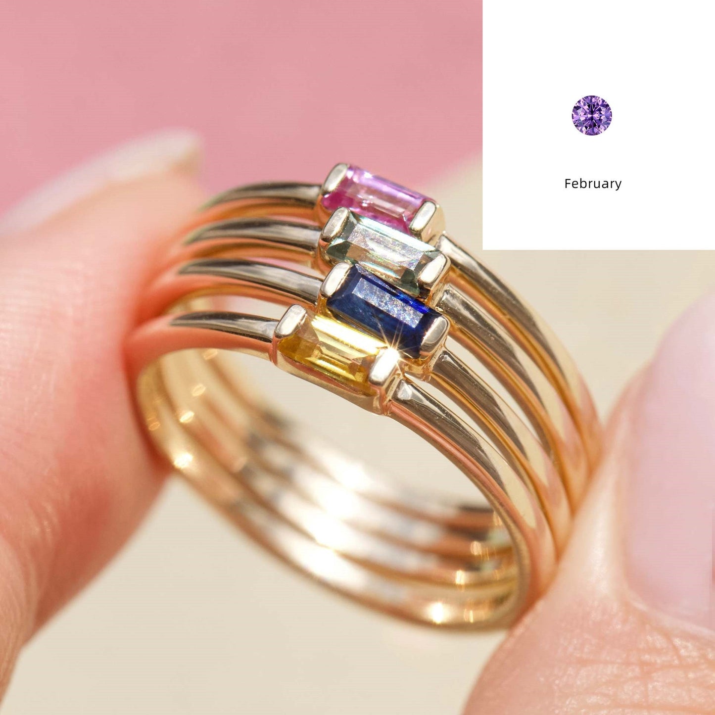 Advanced 12yue Lucky Stone Birthstone Square Diamond Ring Viralgem Store