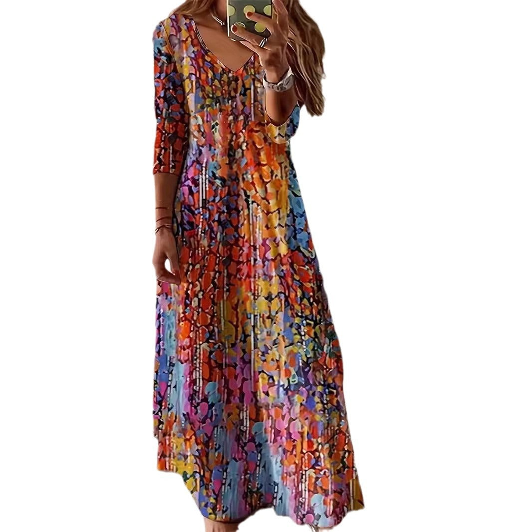 Temperament Printed Long Sleeve Big Hem Women's Dress Viralgem Store
