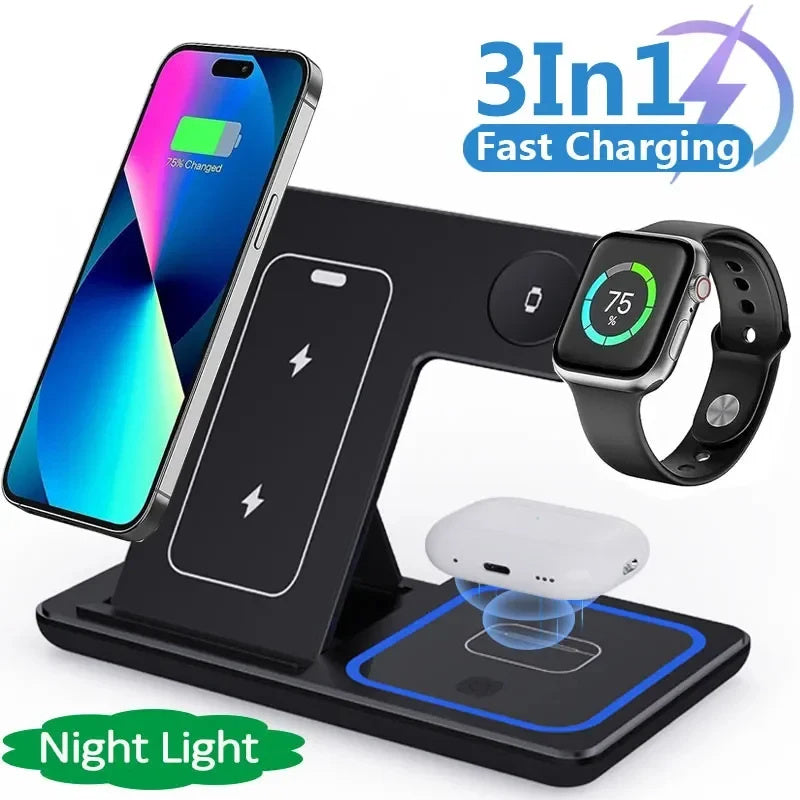 15W 3 In 1 LED Fast Wireless Charger Stand Foldable Charging Station For Smart Phone 15 14 13 12 11 IWatch 9 8 7 6 5 Airpods Pro Viralgem Store