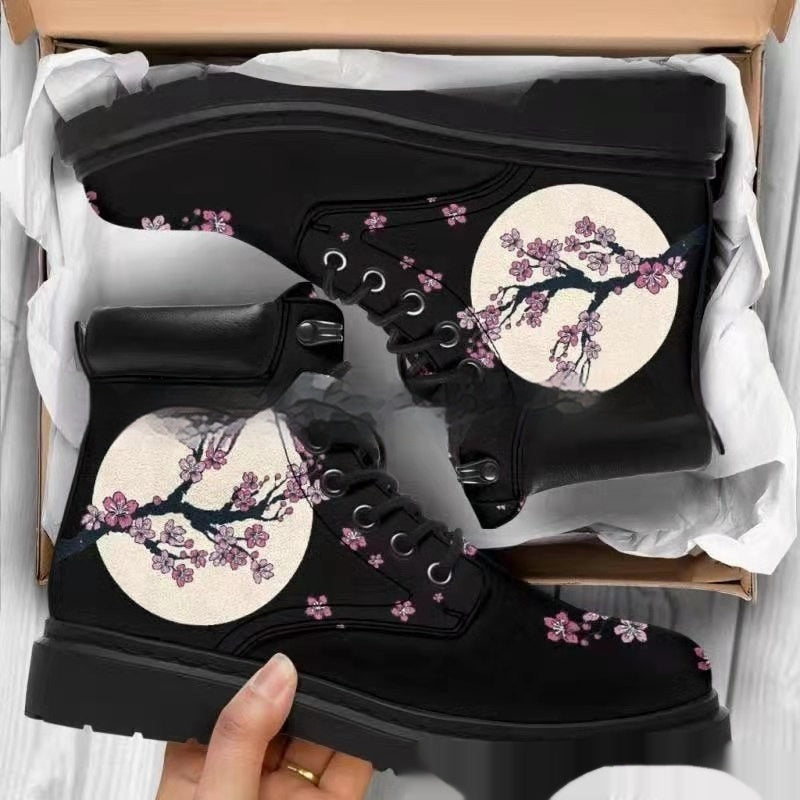 Women's Printed Cartoon Lace-up High-top Leather Boots Viralgem Store