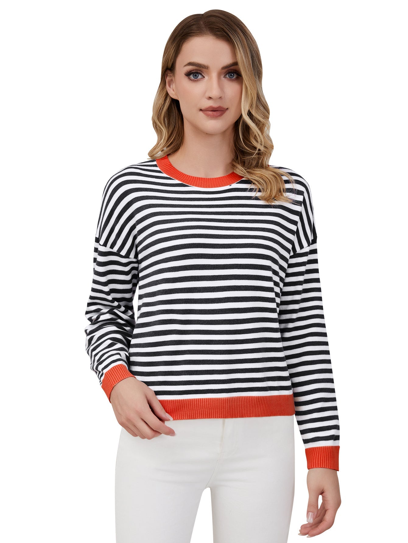 Women's Striped Round Neck Long Sleeved Top Viralgem Store