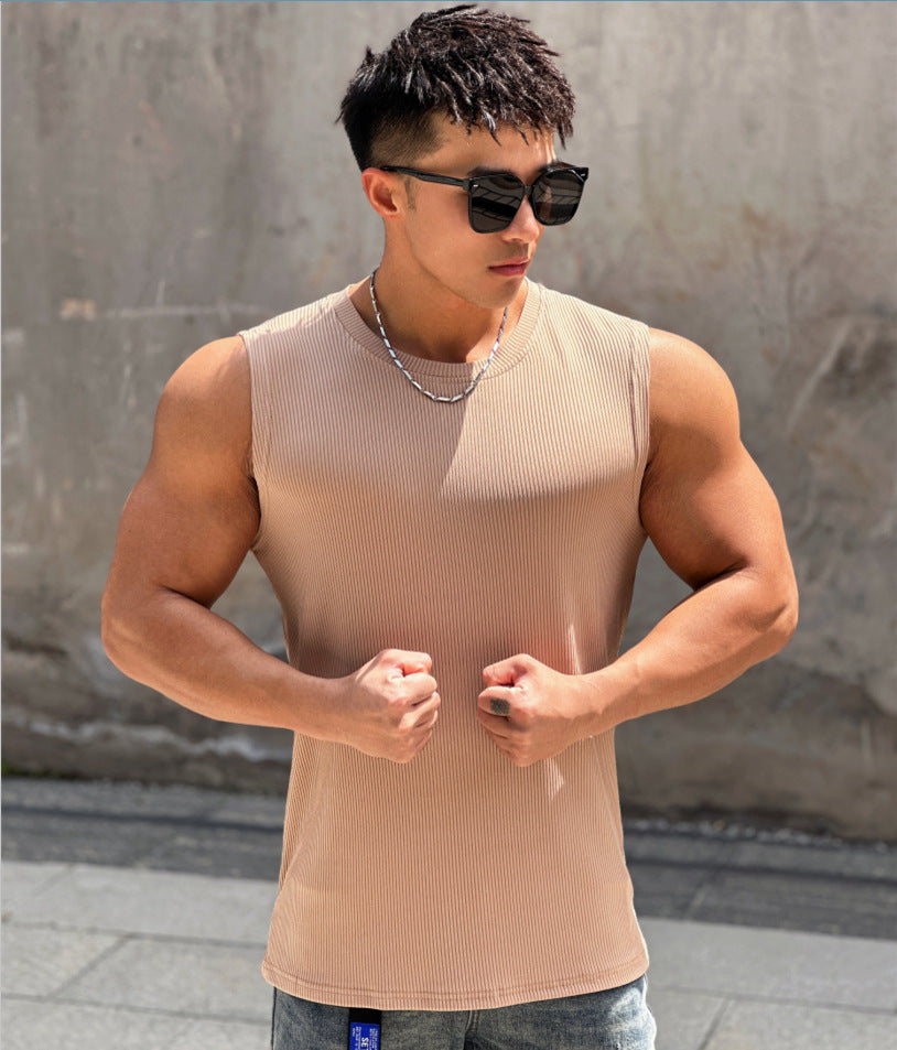 Summer Workout Vest Exercise Sleeveless Round Neck Striped Quick-drying Breathable Basketball Running Training Clothing Men Viralgem Store