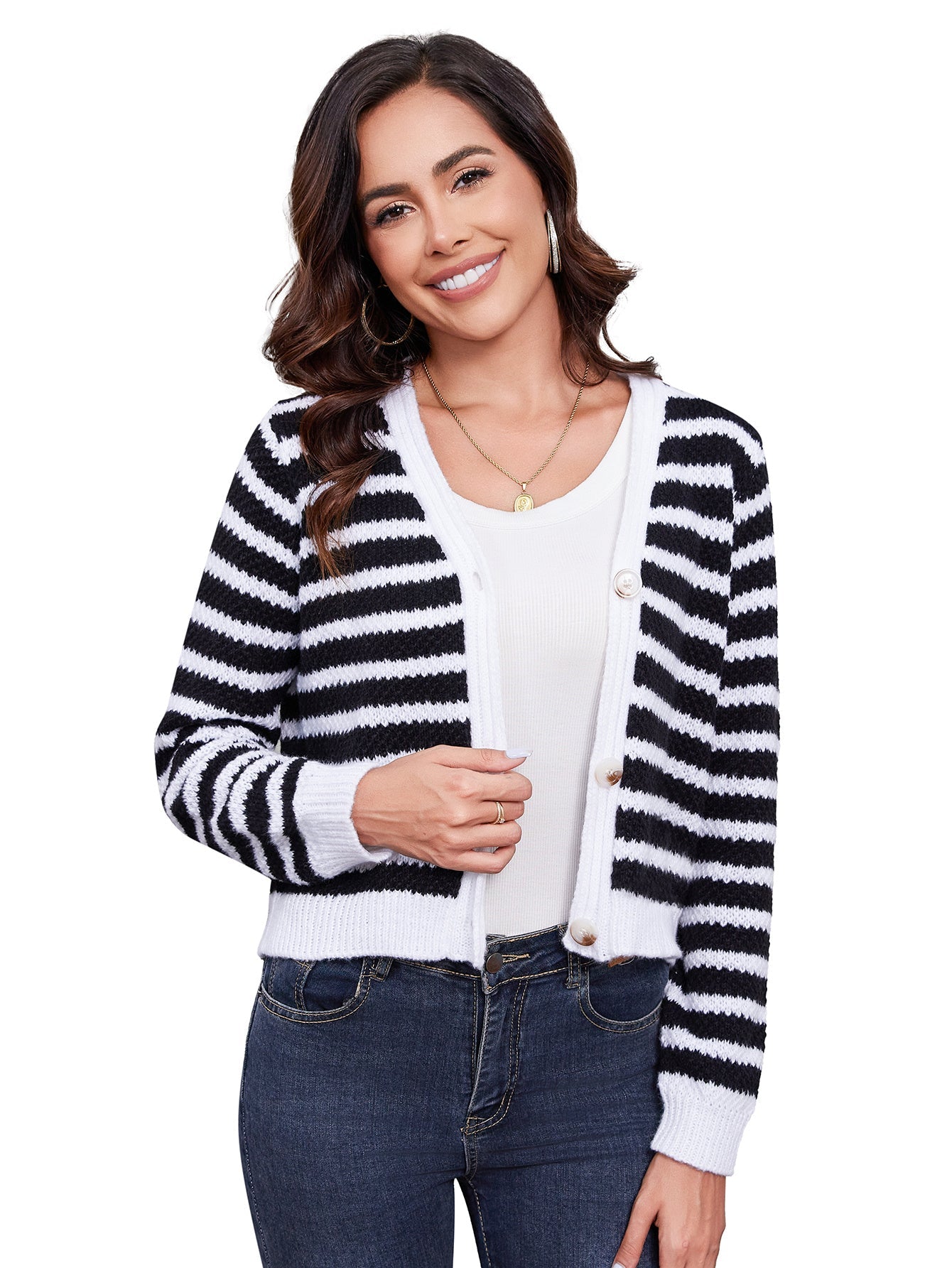 Women's Long Sleeved Striped Cardigan Sweater Top Viralgem Store