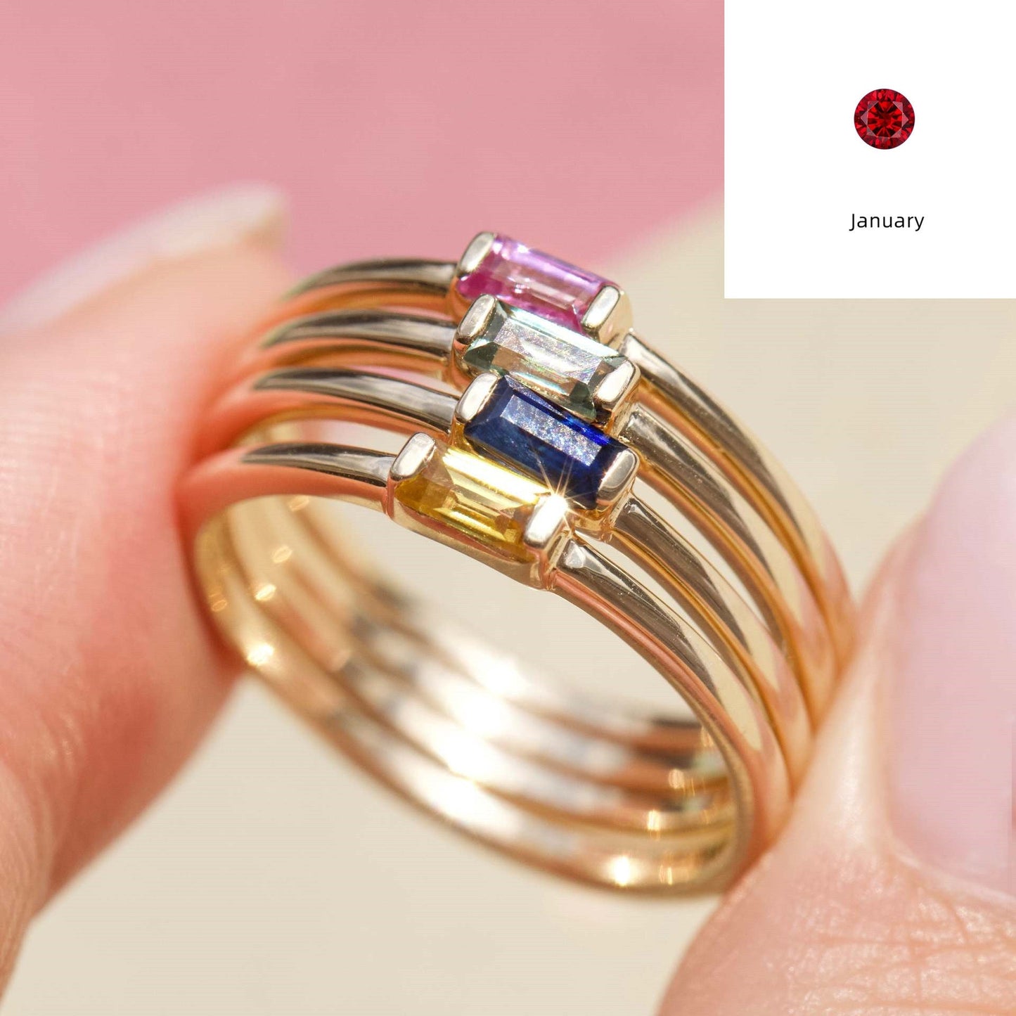 Advanced 12yue Lucky Stone Birthstone Square Diamond Ring Viralgem Store