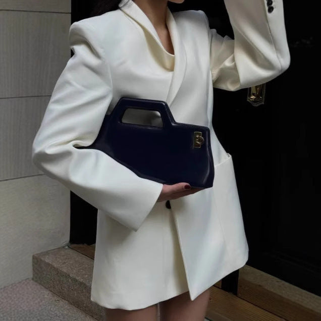 White Elegant Padded Shoulder Suit Jacket Women's Lapel Viralgem Store