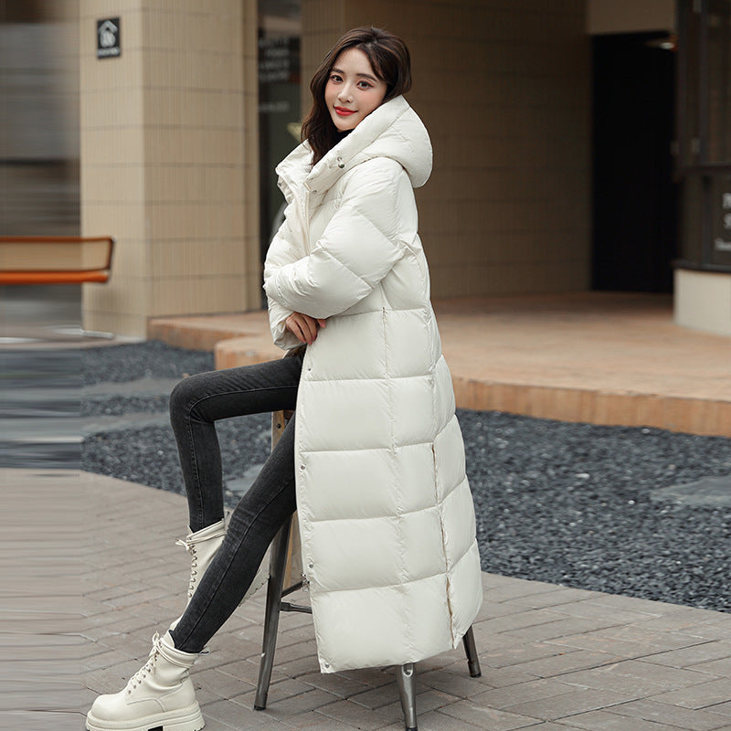 Women's Super Long Down Jacket Winter Puffer Thick Coat Black Red Hooded Zipper Keep Warm Fall Winter Casual Clothes Viralgem Store