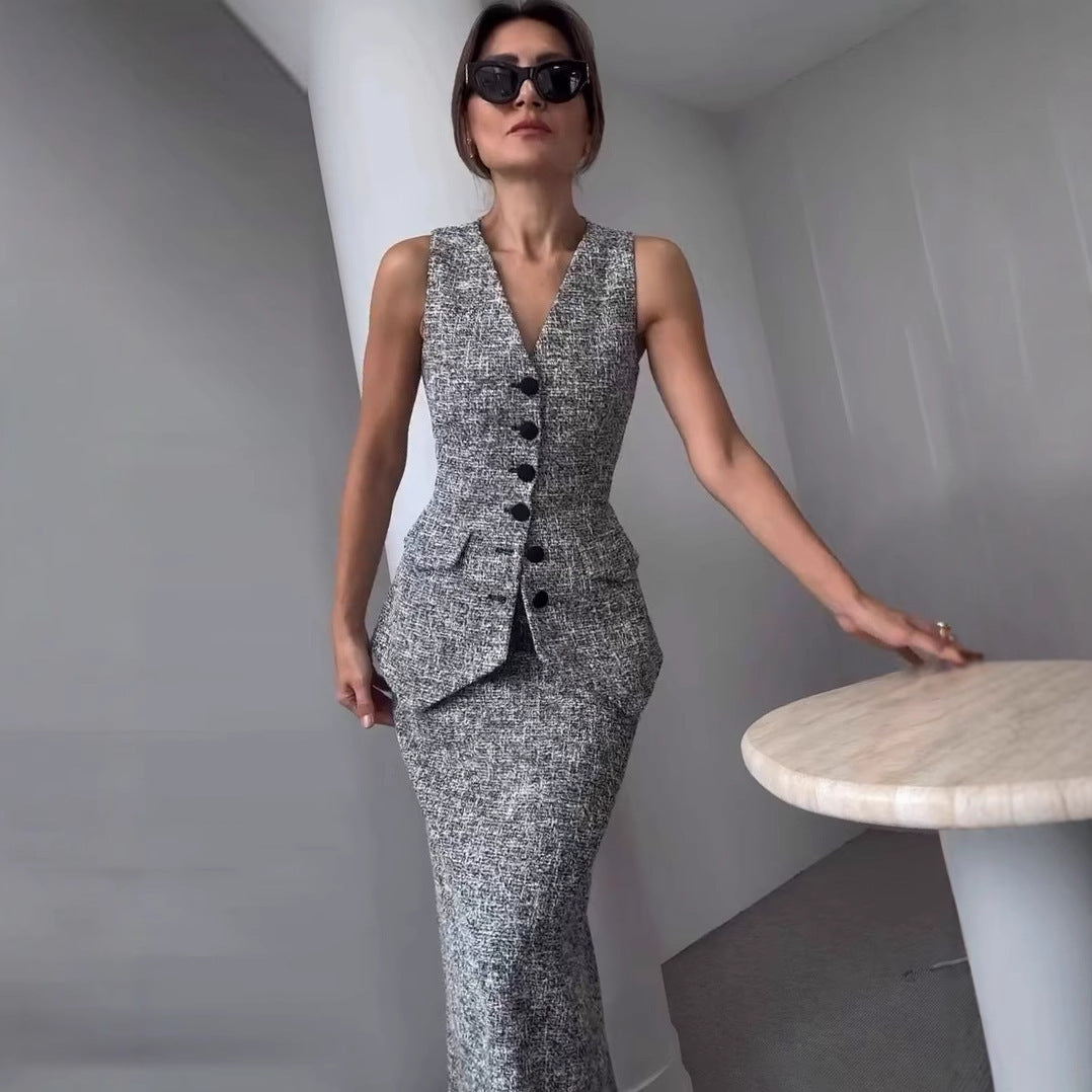 Workplace Slimming Solid Color Temperament Vest Set, Two-piece Set Viralgem Store