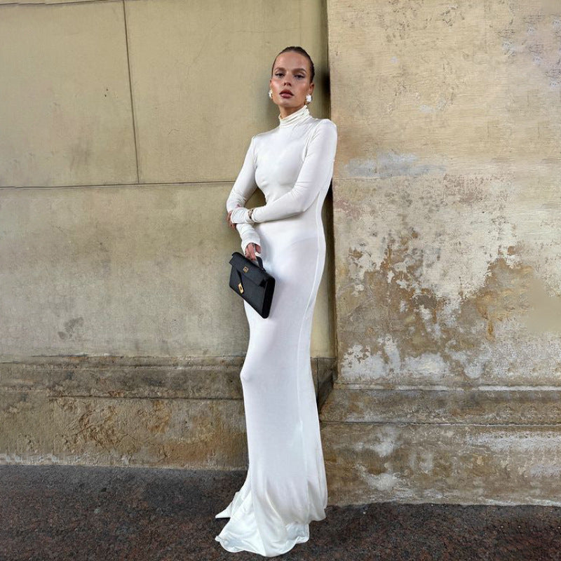 Women's Casual Slim-fit Turtleneck Long Sleeve Wide Swing Dress Viralgem Store