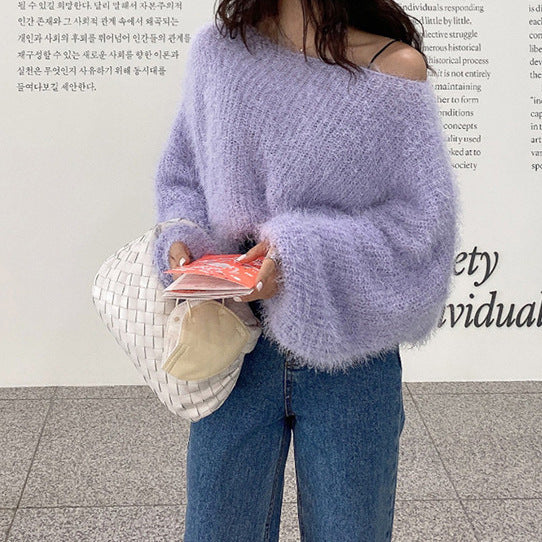 Women's Round Neck Pullover Puff Sleeve Sweater Younger Knitwear Outer Wear Viralgem Store