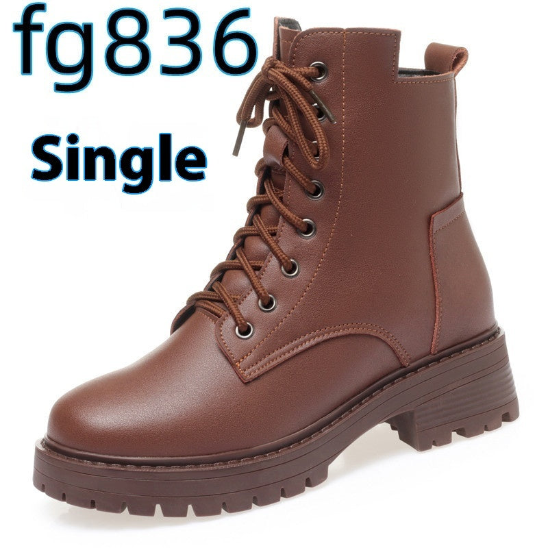 Women's Round Toe Cotton-padded Side Zipper Low Heel Casual Cowhide Shoes Viralgem Store