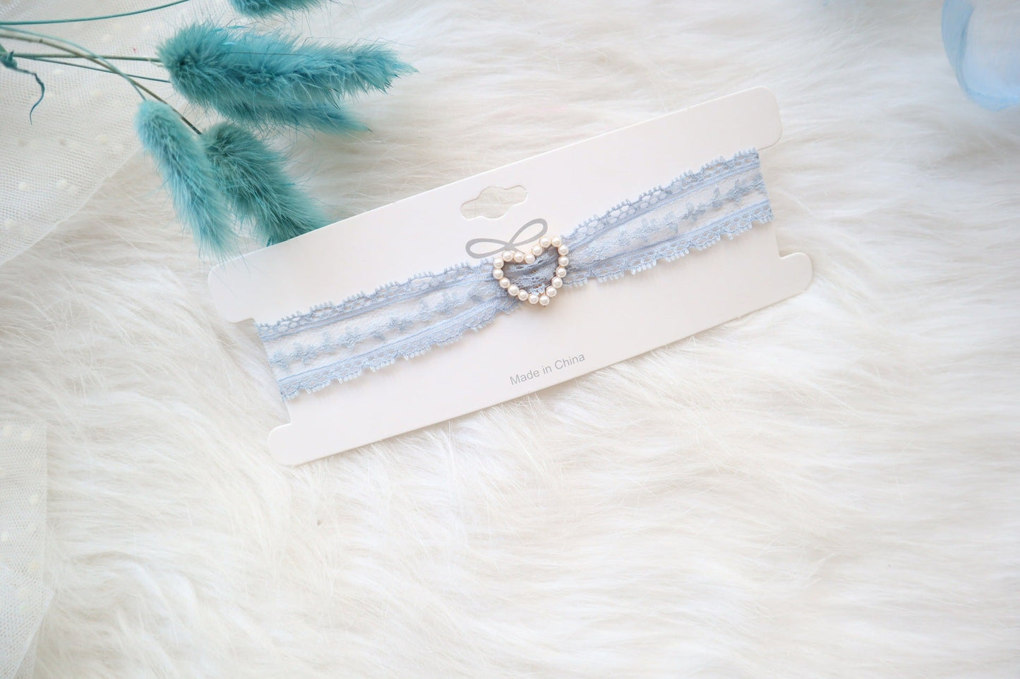 Sweet Accessory Gray Blue Lace Ribbon Pearl Choker Necklace Viralgem Store
