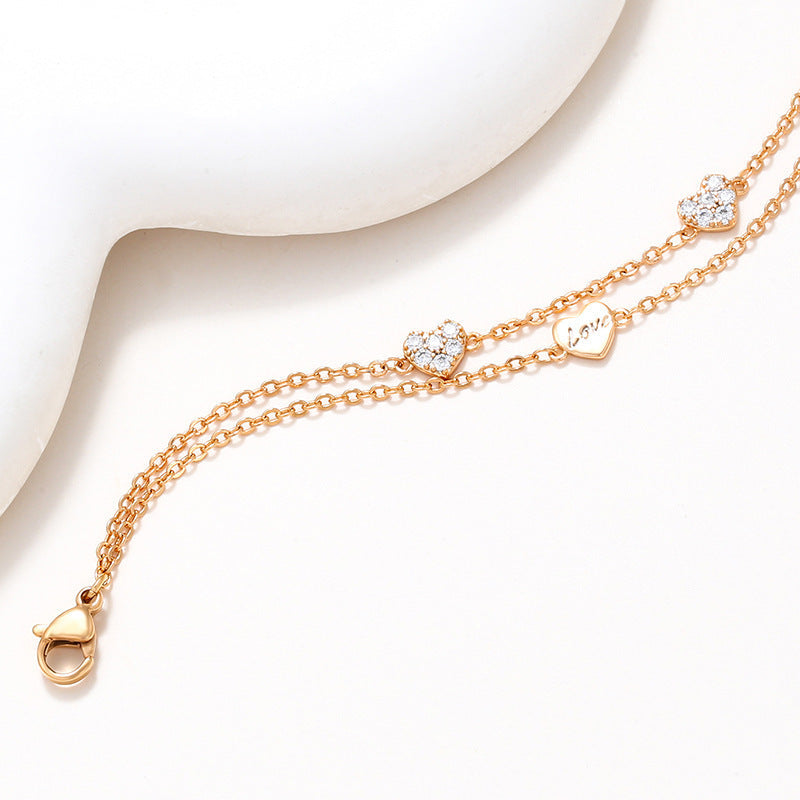 Alloy Gold Plated Heart Bracelet Personality Double Layer Light Luxury And Simplicity Ins Viralgem Store