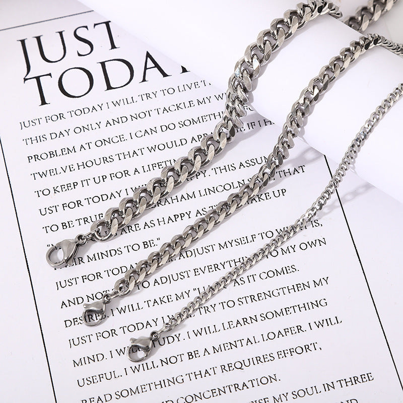 Stainless Steel Necklace Six-sided Grinding Cuban Link Chain Personality Simple Sweater Chain Viralgem Store