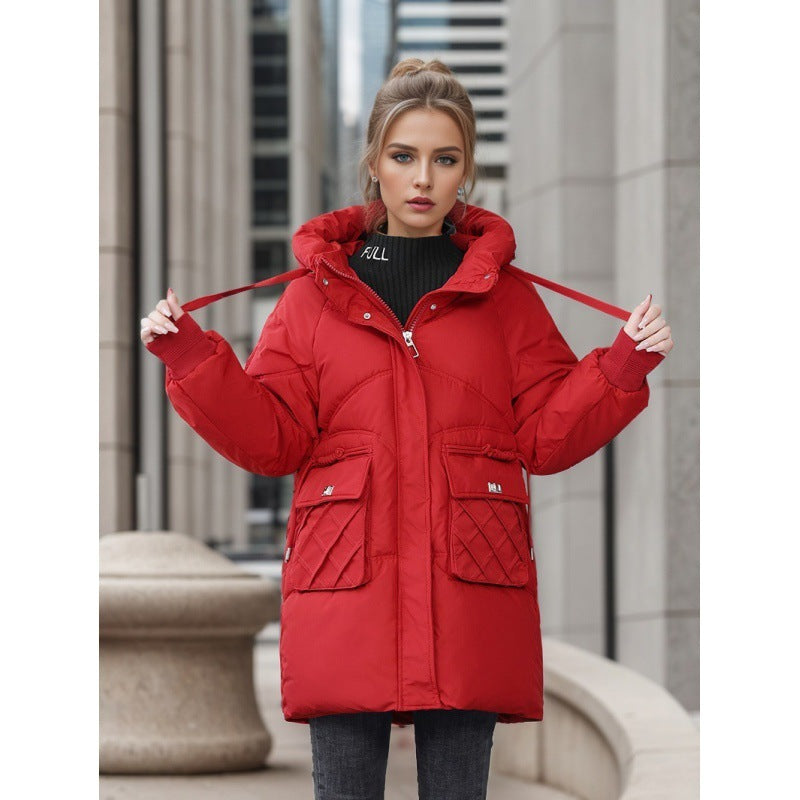 Winter Warm Hooded Coat With Pockets Fashion Solid Color Thicken Straight Cotton Jacket For Women Outerwear Clothing Viralgem Store