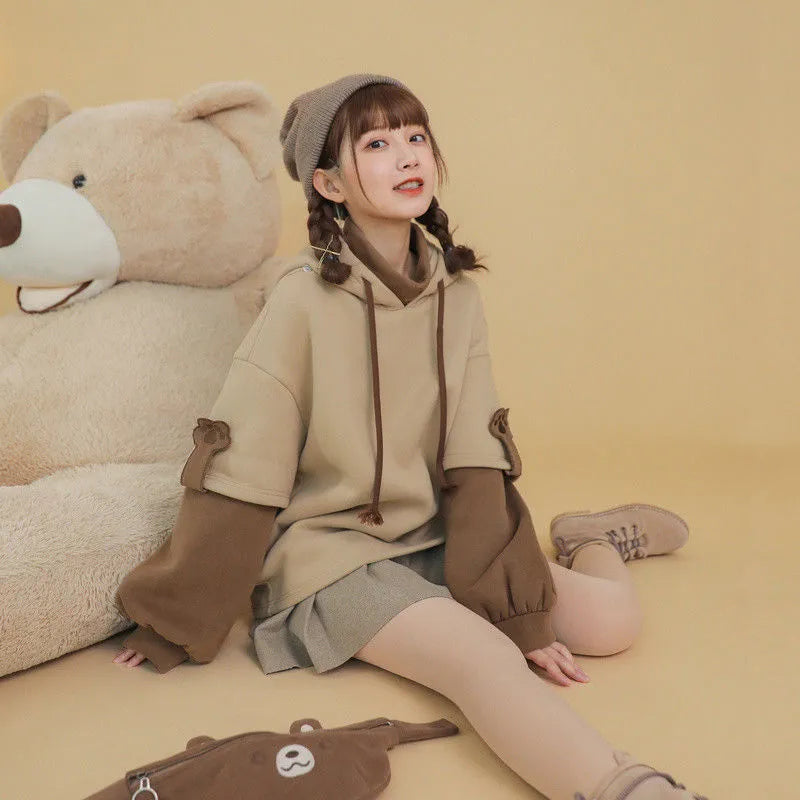 2XL Kawaii Hoodie Harajuku Bear Hooded Sweatshirt Women Korean Long Sleeve Oversized s Sweet Y2K Warm Winter Anime