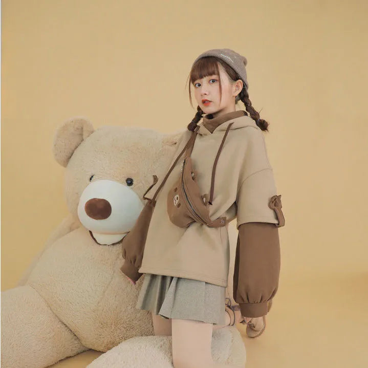 2XL Kawaii Hoodie Harajuku Bear Hooded Sweatshirt Women Korean Long Sleeve Oversized s Sweet Y2K Warm Winter Anime