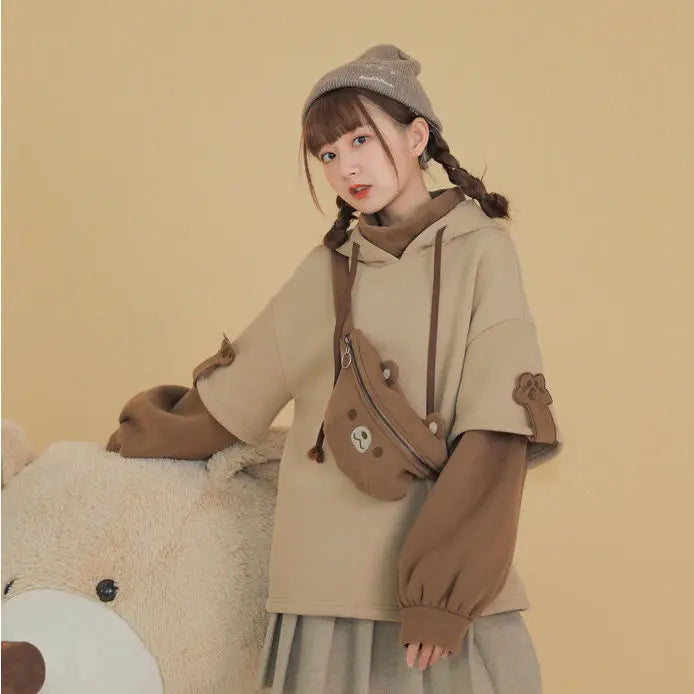 2XL Kawaii Hoodie Harajuku Bear Hooded Sweatshirt Women Korean Long Sleeve Oversized s Sweet Y2K Warm Winter Anime